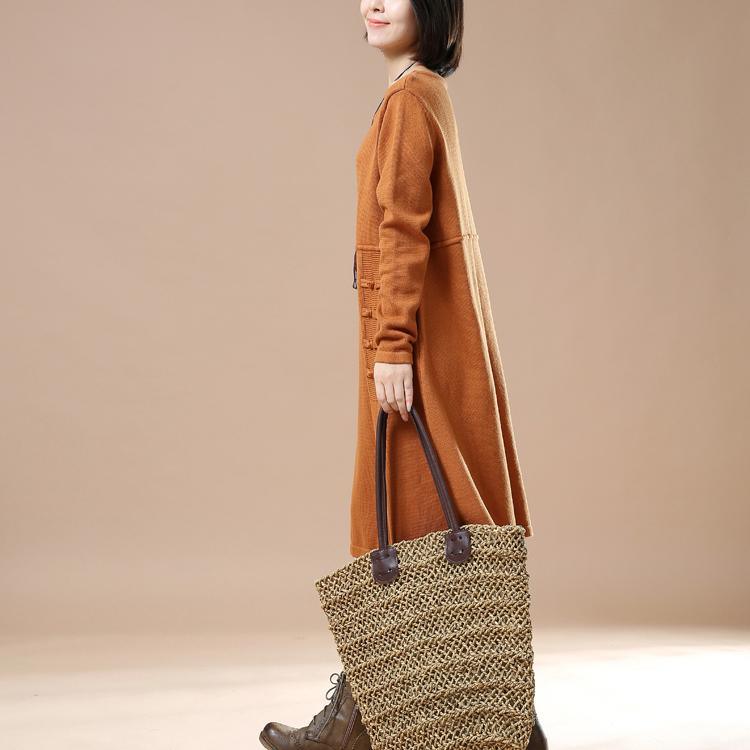 Orange plus size women sweaters knitted dresses