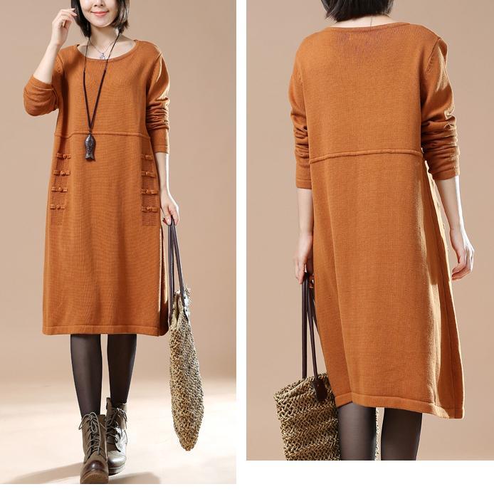 Orange plus size women sweaters knitted dresses