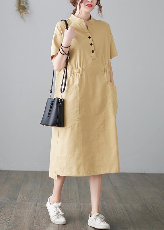 Organic Yellow Cinched Pockets Summer Cotton Dress