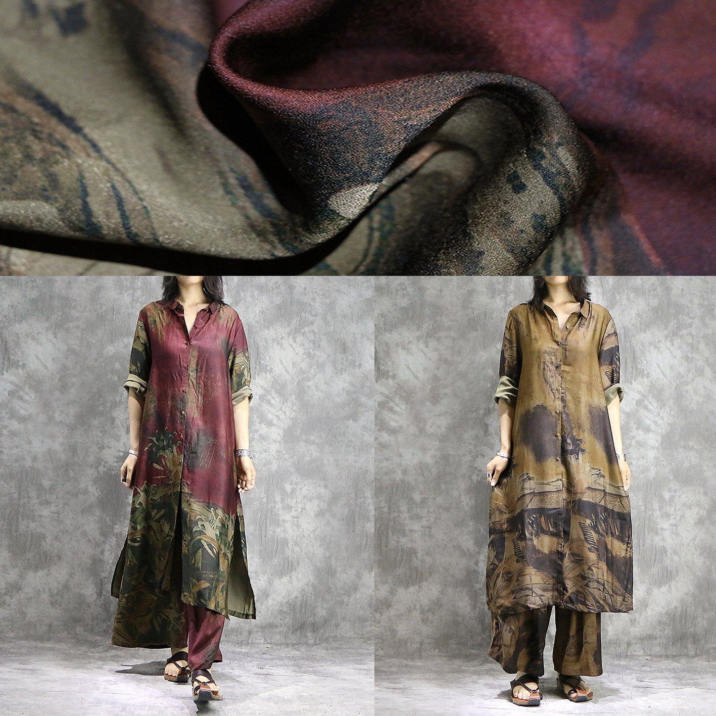 Organic wide leg pant silk Tunics plus size red prints Dresses summer two pieces