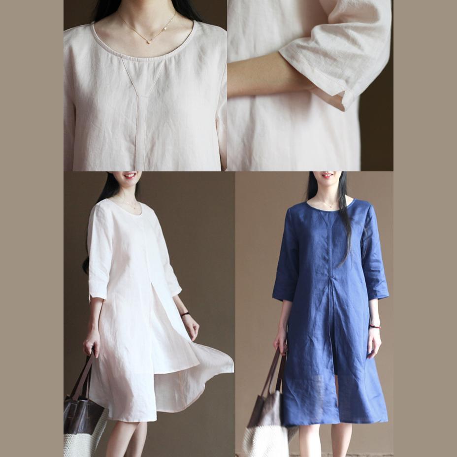Original design pink linen sundress summer half sleeve dresses