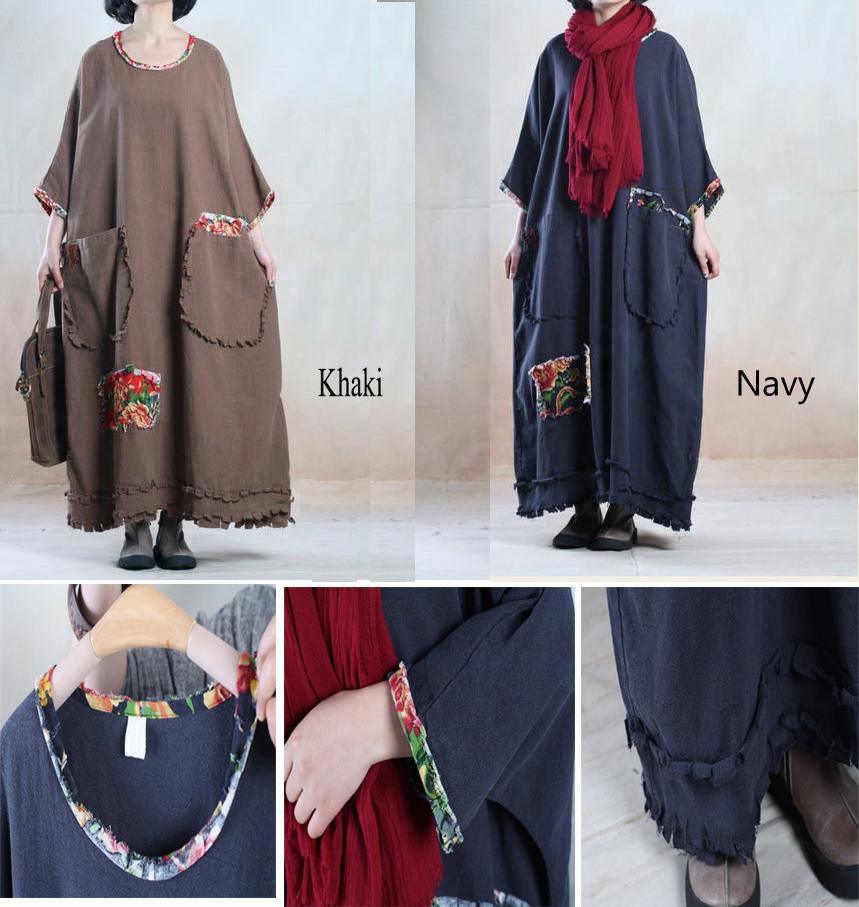 Oversize navy linen maxi dress plus size linen sundress - travel alone