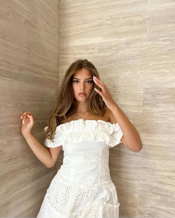 Sweet White One-shoulder Neckline Ruffled Hollow Embroidery A-line Birthday Skirt Homecoming Dress - View 3 | VelvetHem