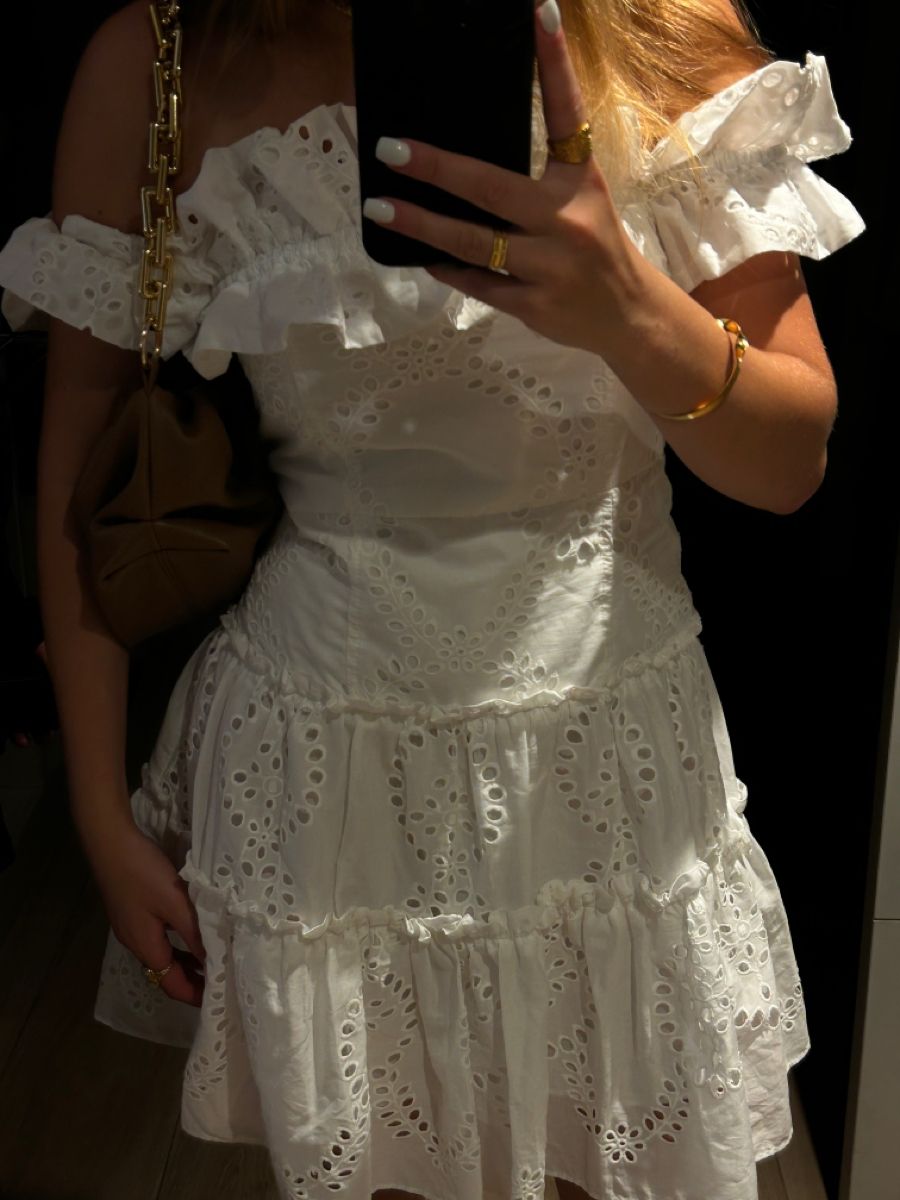 Sweet White One-shoulder Neckline Ruffled Hollow Embroidery A-line Birthday Skirt Homecoming Dress - View 7 | VelvetHem