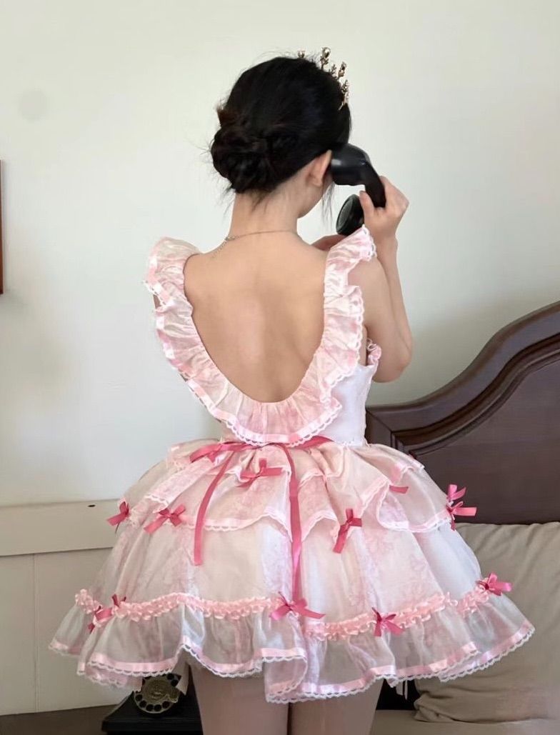 Sweet Pink Open Back Large U Neck Multi-layered Skirt Tulle A-line 16th Birthday Homecoming Dress - View 2 | VelvetHem