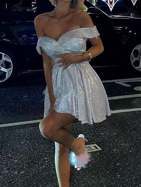 Fashionable Silver One-shoulder Glitter A-line Short 19th Birthday Homecoming Dress - View 3 | VelvetHem