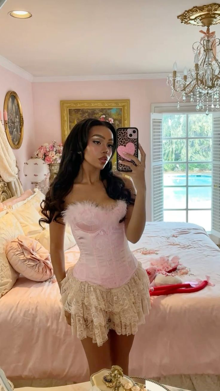 Sweet Pink Tube Top Feather Lace A-line 16th Birthday Homecoming Dress - View 2 | VelvetHem