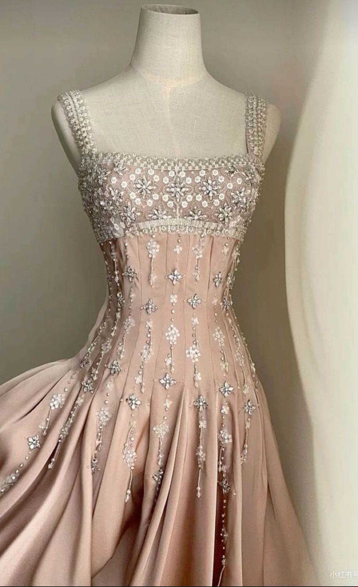 Vintage Pink Square Neck Wide Shoulder Strap Sequin Embroidered Satin Birthday Party Homecoming Dress - View 2 | VelvetHem