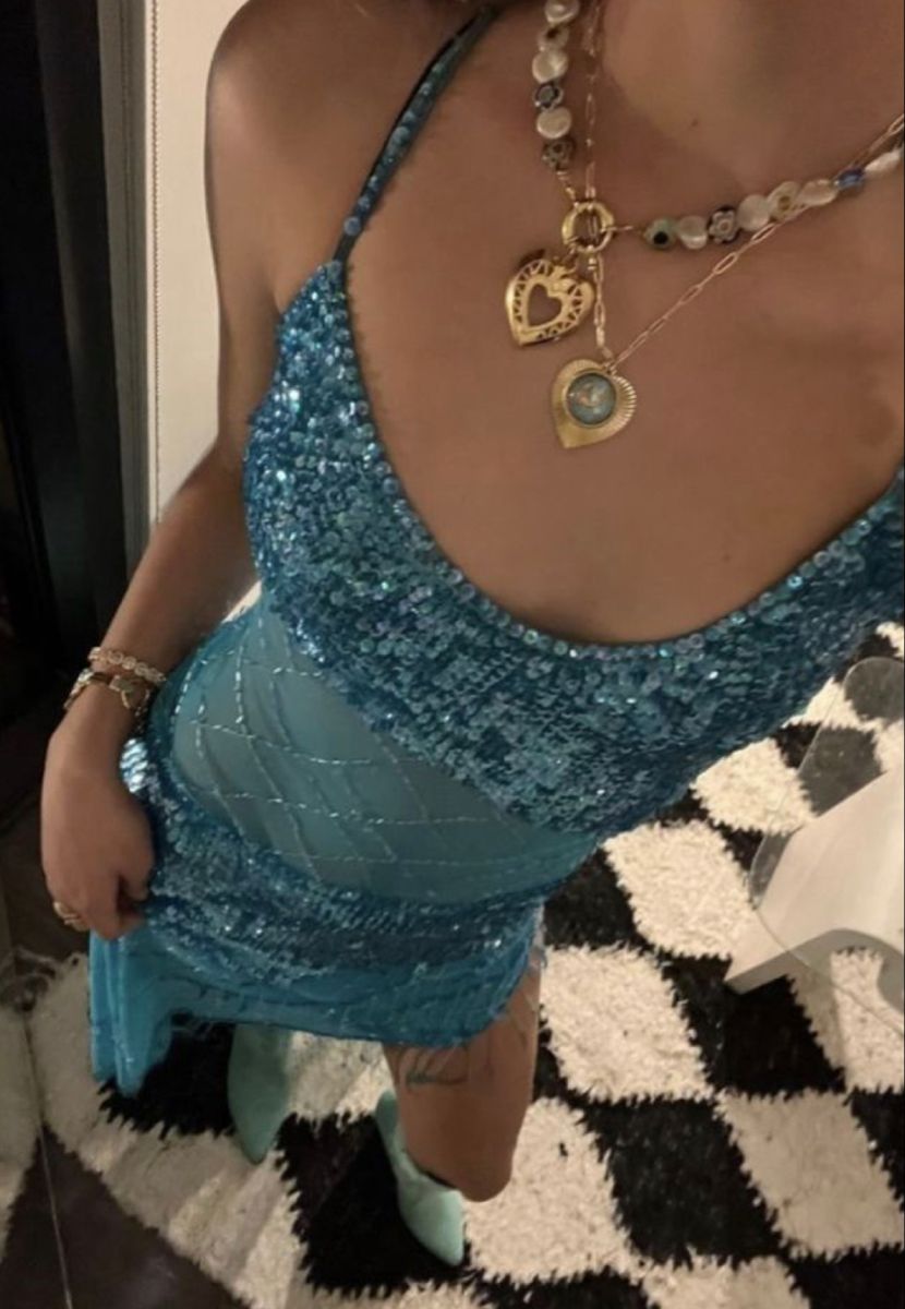 Sparkling Sequined Strapless Blue Midi Birthday Dress Homecoming Dress - View 2 | VelvetHem