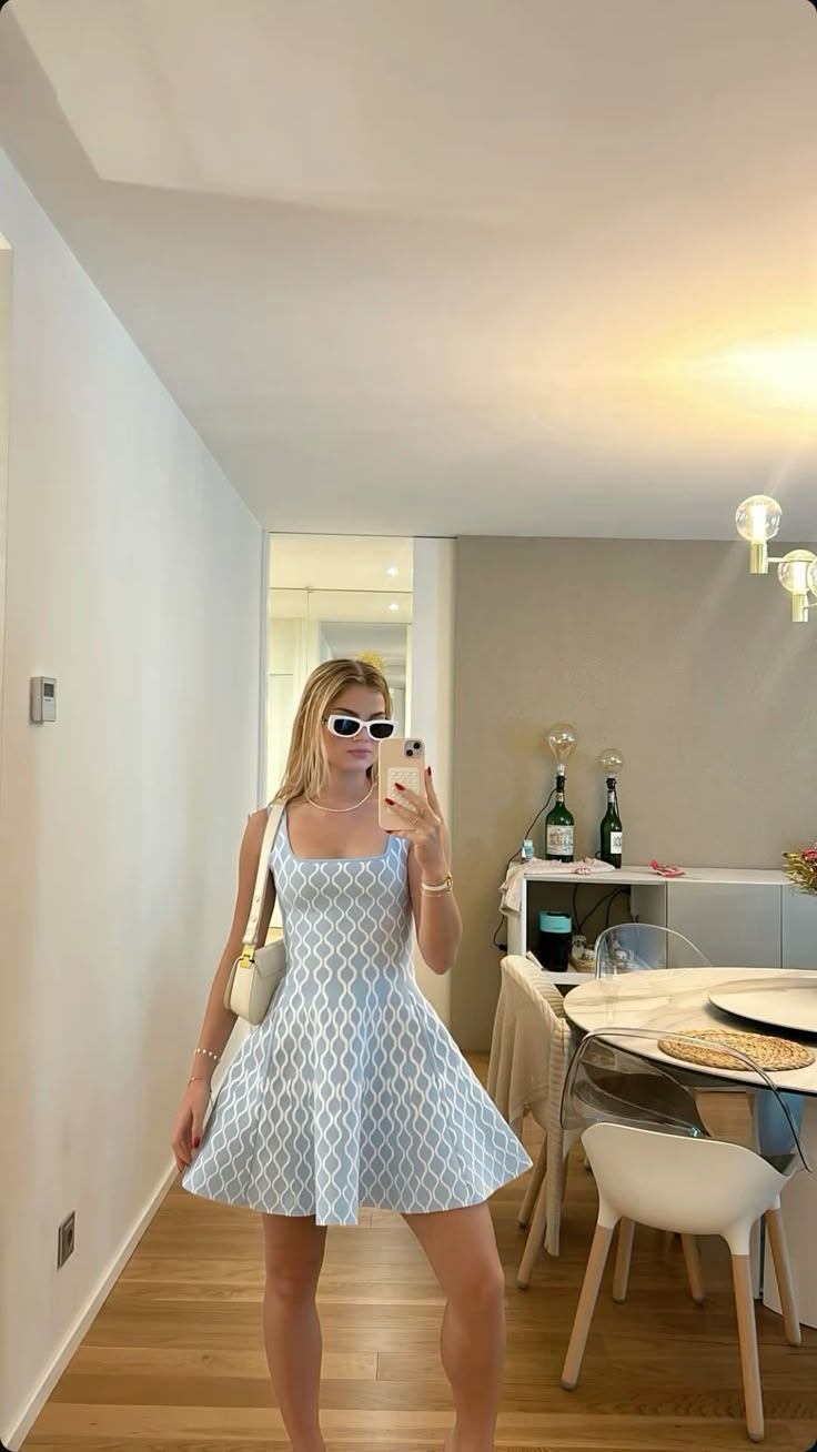 Fresh Light Blue Square Neck Geometric Pattern A-line 16th Birthday Homecoming Dress - VelvetHem