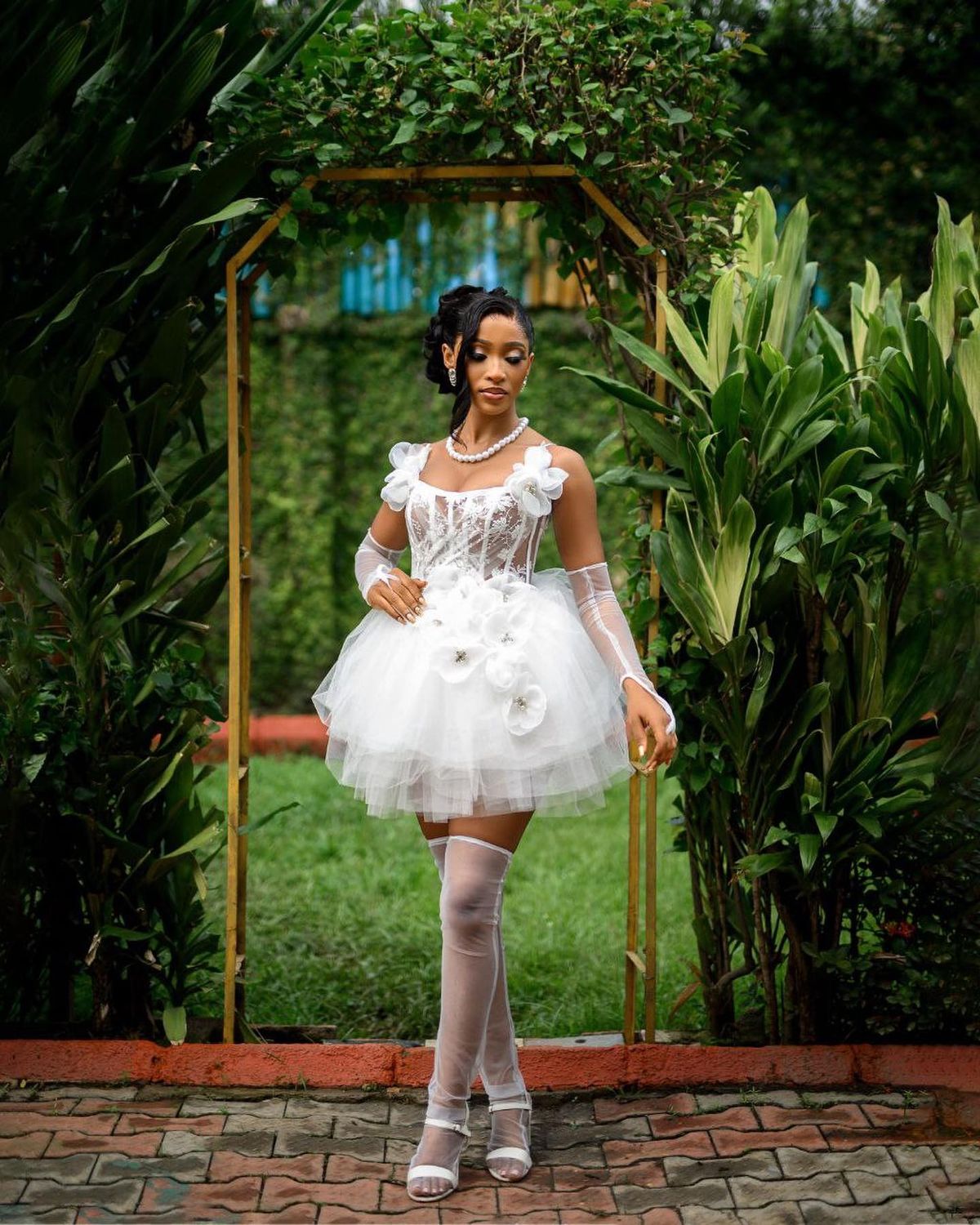 Cute White 3D Flower Tulle A-line 16th Birthday Homecoming Dress - View 2 | VelvetHem