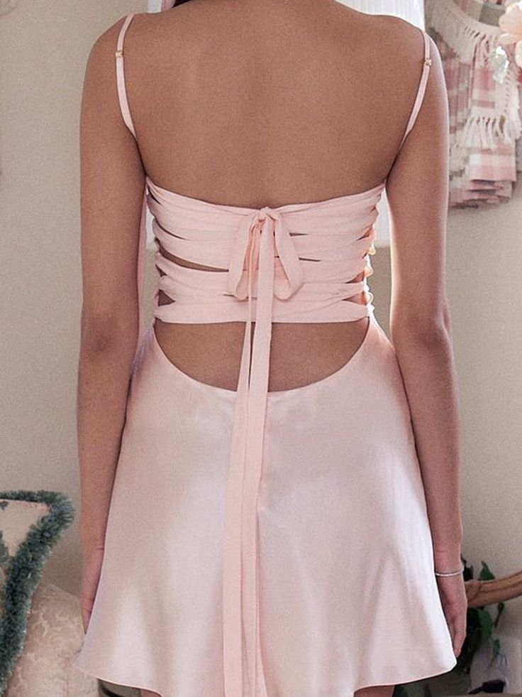 Sweet Light Pink Back Strap Satin Slim Fit 16th Birthday Homecoming Dress - View 7 | VelvetHem