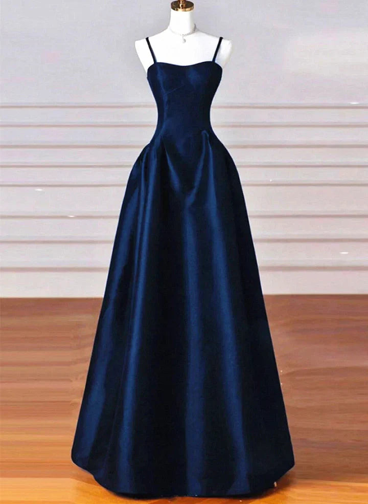 Sexy Wine Red A-Line Straps Satin Long Burgundy Prom Dresses