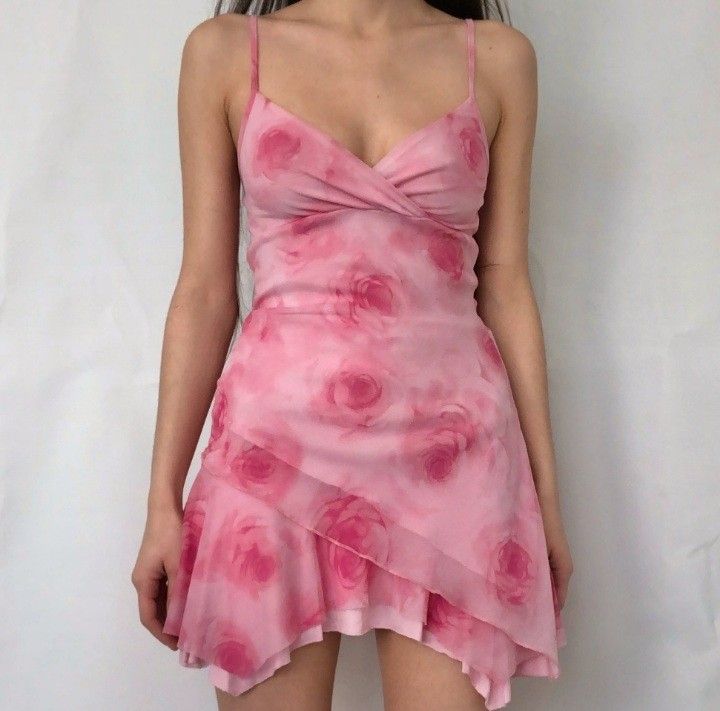 Sweet Rose Print Deep V Suspender Irregular Skirt Chiffon 16th Birthday Homecoming Dress - View 2 | VelvetHem