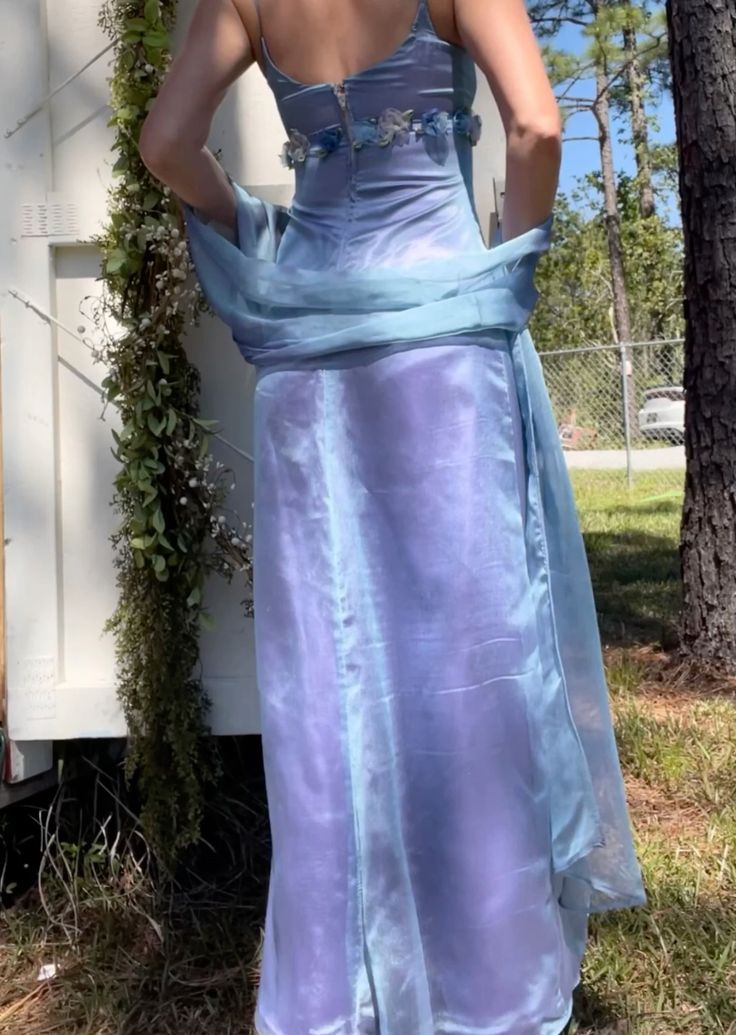 Retro Blue-purple Deep V Neck Strap 3D Floral Satin Long Prom Dress Evening Dress
