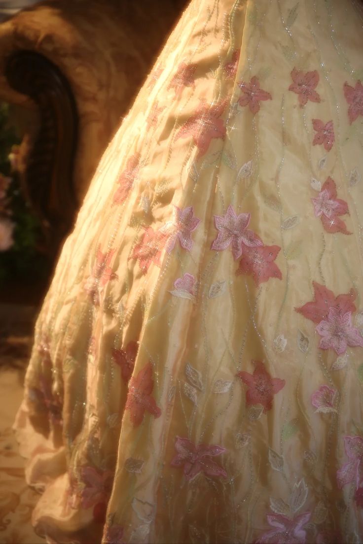 Vintage Yellow A-line Spaghetti Strap Beaded Floral Satin Long Prom Dress Evening Dress - View 9 | VelvetHem