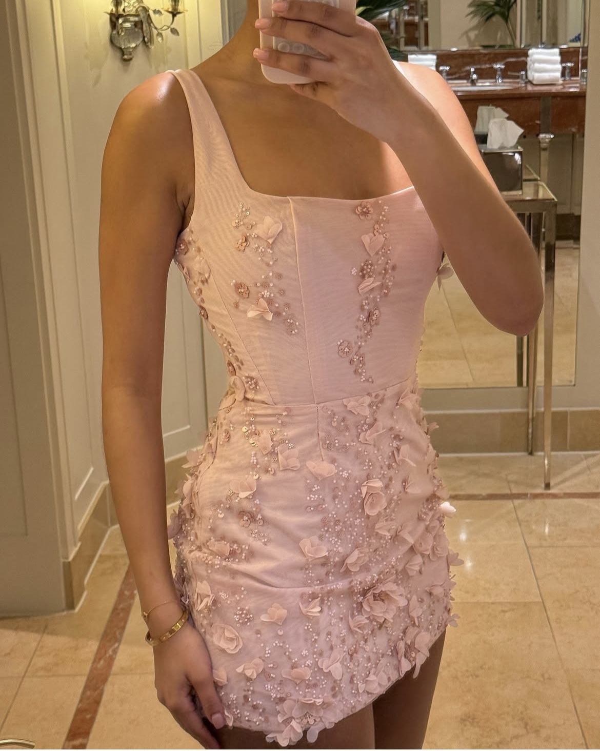 Sweet Pink 3D Floral Square Neck Slim Fit 16th Birthday Homecoming Dress - View 2 | VelvetHem