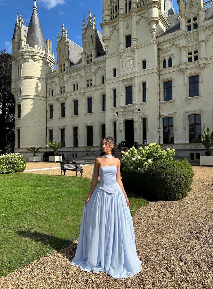 Elegant Blue A-line Strapless Chiffon Long Prom Dress Evening Dress - View 3 | VelvetHem