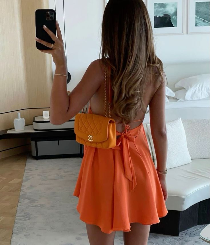 Fresh Orange Halter Neck Open Back Chiffon Birthday Party Homecoming Dress - View 2 | VelvetHem