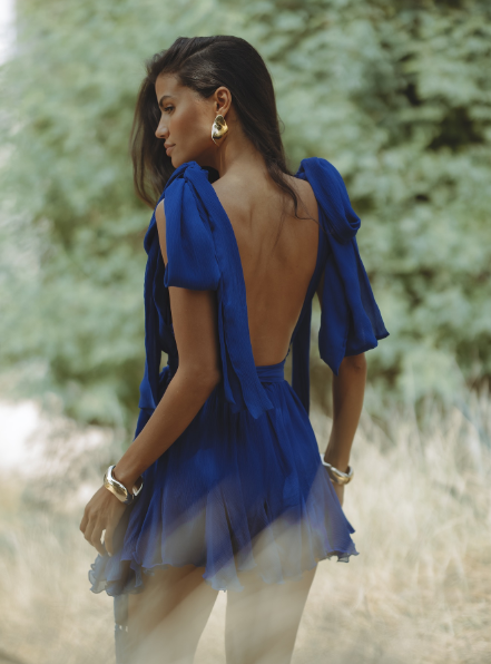 Stunning Royal Blue Deep V-neck, Open-back A-line Chiffon 19th Birthday Homecoming Dress - View 4 | VelvetHem