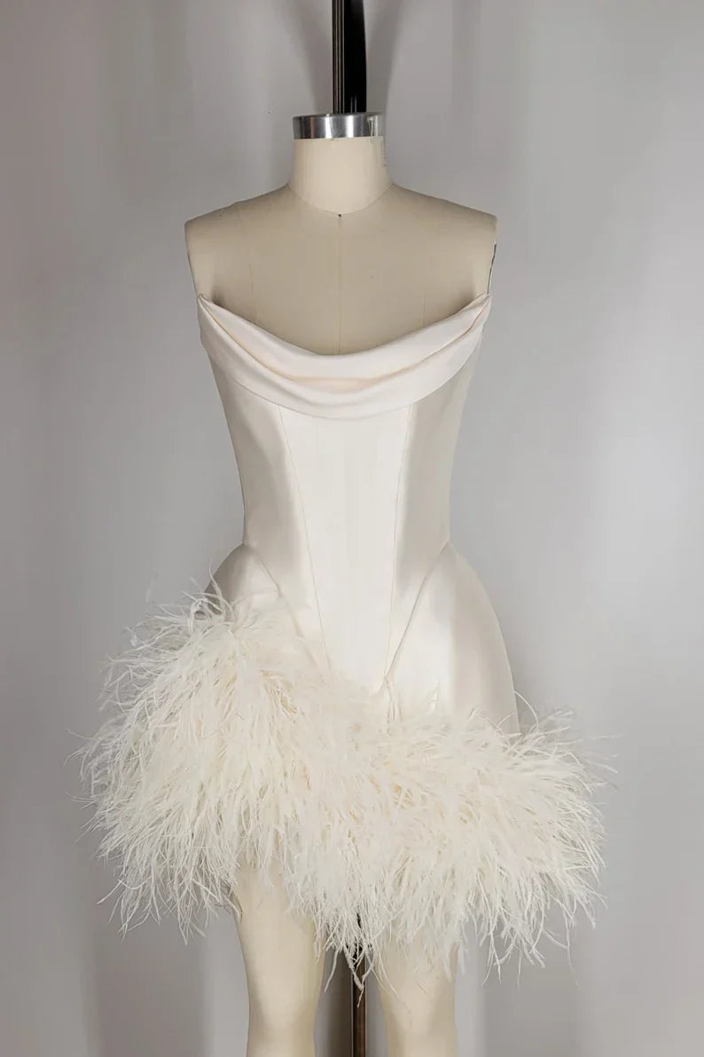 Elegant Satin Tube Top Feather Edge Bodycon 19th Birthday Homecoming Dress - View 3 | VelvetHem