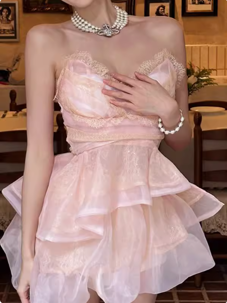 Cute Puffy Pink V Neck Mini Birthday Dress Homecoming Dress - VelvetHem