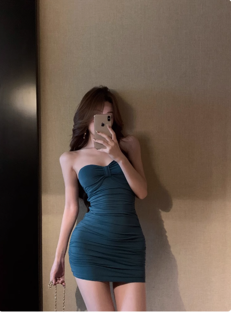 Simple Blue Sweetheart Neck Pleated Hip-hugging Slim Birthday Dress Homecoming Dress - View 4 | VelvetHem