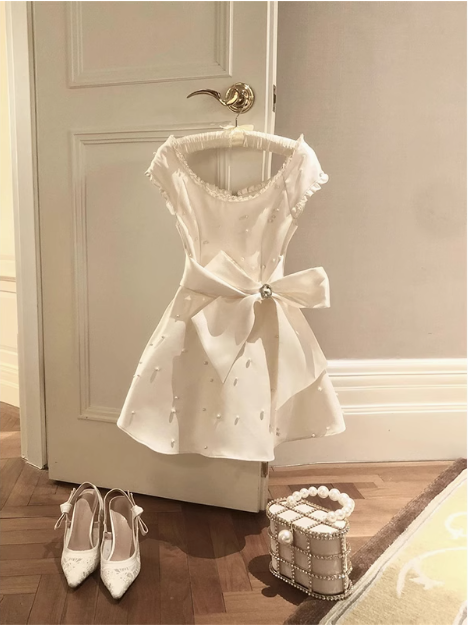 Heavy Pearl Satin Bow A-line Birthday Dress Homecoming Dress - View 5 | VelvetHem