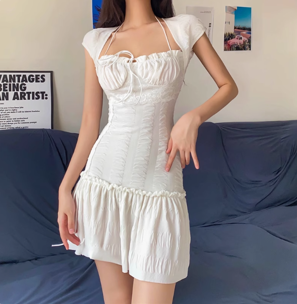Sexy Low-cut Ruffled Waist Halter Neck A-line 17th Birthday Homecoming Dress - View 3 | VelvetHem