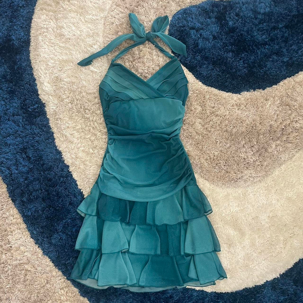 Sweet Glitter Halterneck V-neck Ruffled Mini 16th Birthday Homecoming Dress - View 2 | VelvetHem
