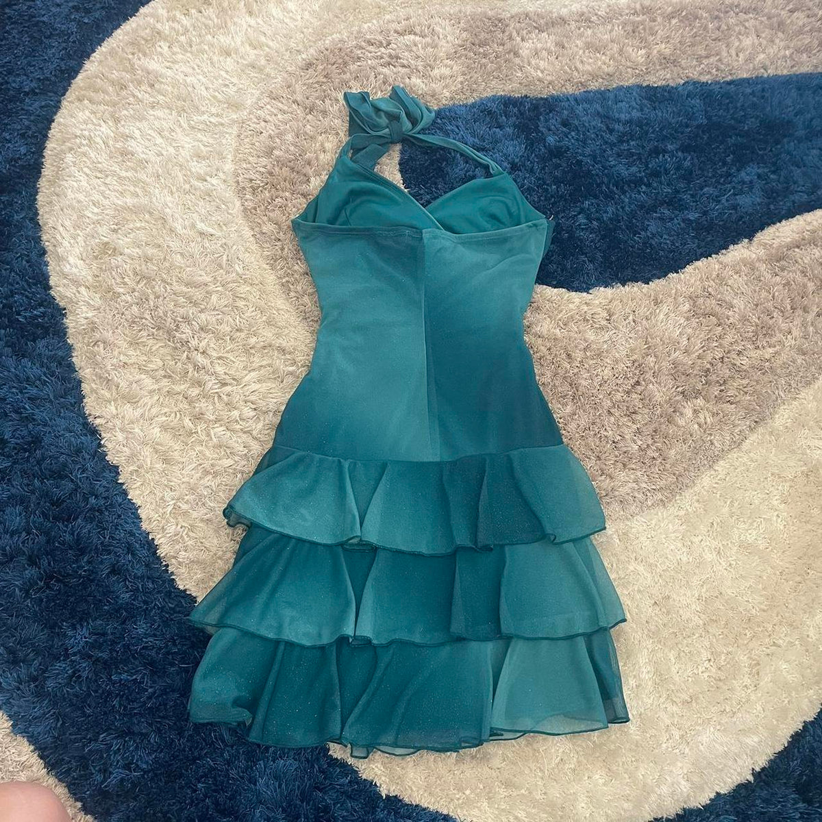 Sweet Glitter Halterneck V-neck Ruffled Mini 16th Birthday Homecoming Dress - View 5 | VelvetHem
