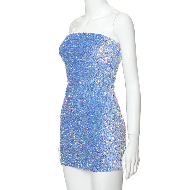 Shiny Blue Sequined Sleeveless Slim Fit Hip 17th Birthday Homecoming Dress - View 6 | VelvetHem
