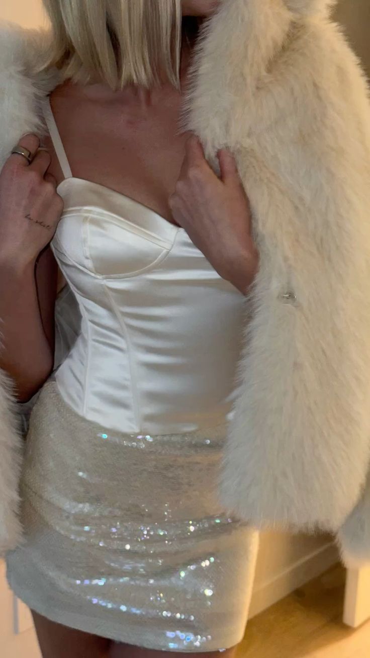 Elegant White Satin Top And Sequin Skirt Combined With Hip-hugging Birthday Party Homecoming Dress - View 2 | VelvetHem