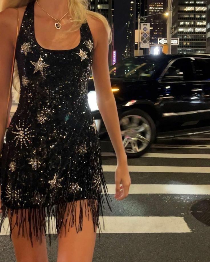 Sparkling Tassel Square Neck Star Sequin Open Back Homecoming Dress - View 4 | VelvetHem