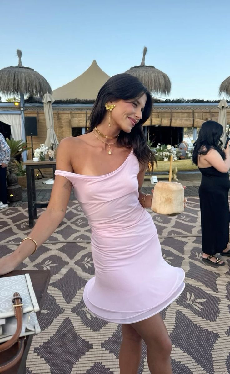 Designer Pink Off-the-shoulder Waist 16th Birthday Homecoming Dress - View 2 | VelvetHem