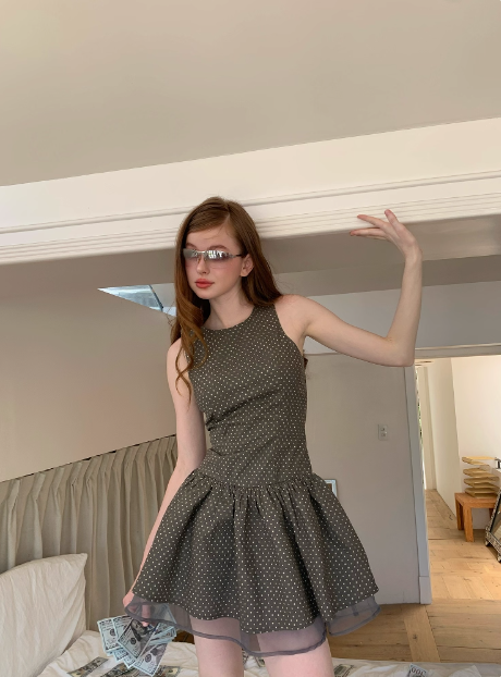 Retro Grey Polka Dot Sleeveless A-line 17th Birthday Homecoming Dress - View 4 | VelvetHem