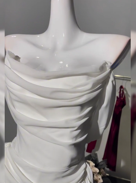 Simple Off The Shoulder Pleated Chiffon White 17th Birthday Homecoming Dress - View 4 | VelvetHem