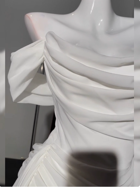 Simple Off The Shoulder Pleated Chiffon White 17th Birthday Homecoming Dress - View 5 | VelvetHem