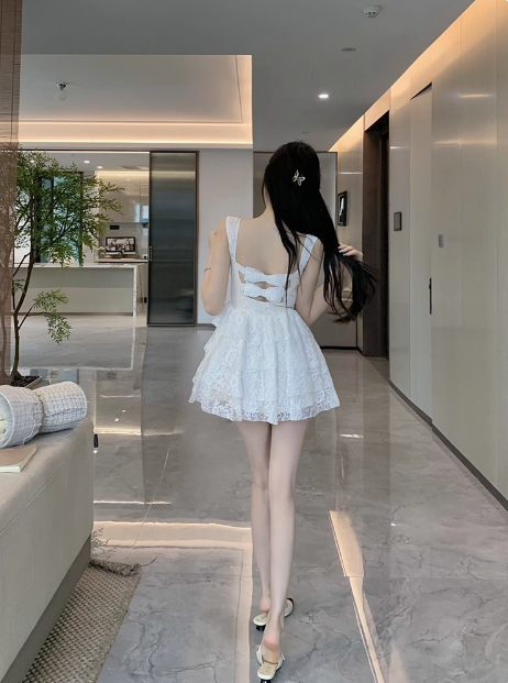 Sweet White Lace Strapless A-Line 17th Birthday Homecoming Dress - View 3 | VelvetHem