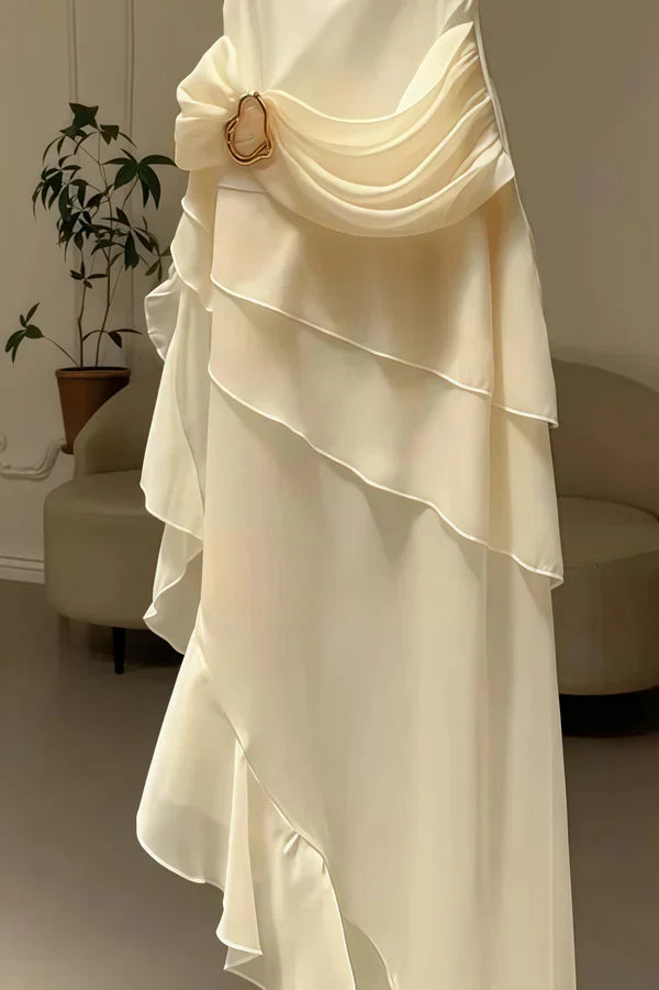 Elegant Chiffon Ivory Strap Irregular Birthday Dress Homecoming Dress - View 4 | VelvetHem