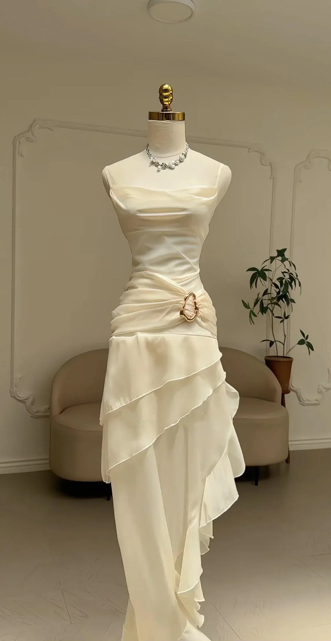 Elegant Chiffon Ivory Strap Irregular Birthday Dress Homecoming Dress - View 6 | VelvetHem
