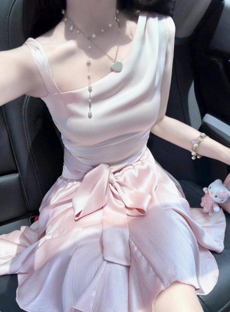 Cute Satin Off-shoulder Bow Birthday Dress Homecoming Dress - VelvetHem