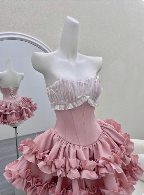 Princess Tube Top Fishbone Waist Ruffled Puffy Birthday Skirt Homecoming Dress - View 5 | VelvetHem