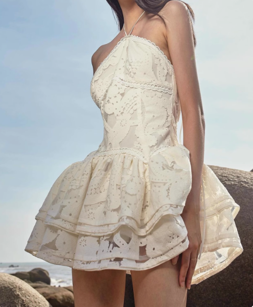 Designer Halterneck Lace A-line Birthday Mini Skirt Homecoming Dress - VelvetHem