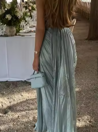 Spaghetti Straps Blue Tulle Pleated Evening Dress Elegant Prom Dress Y8195