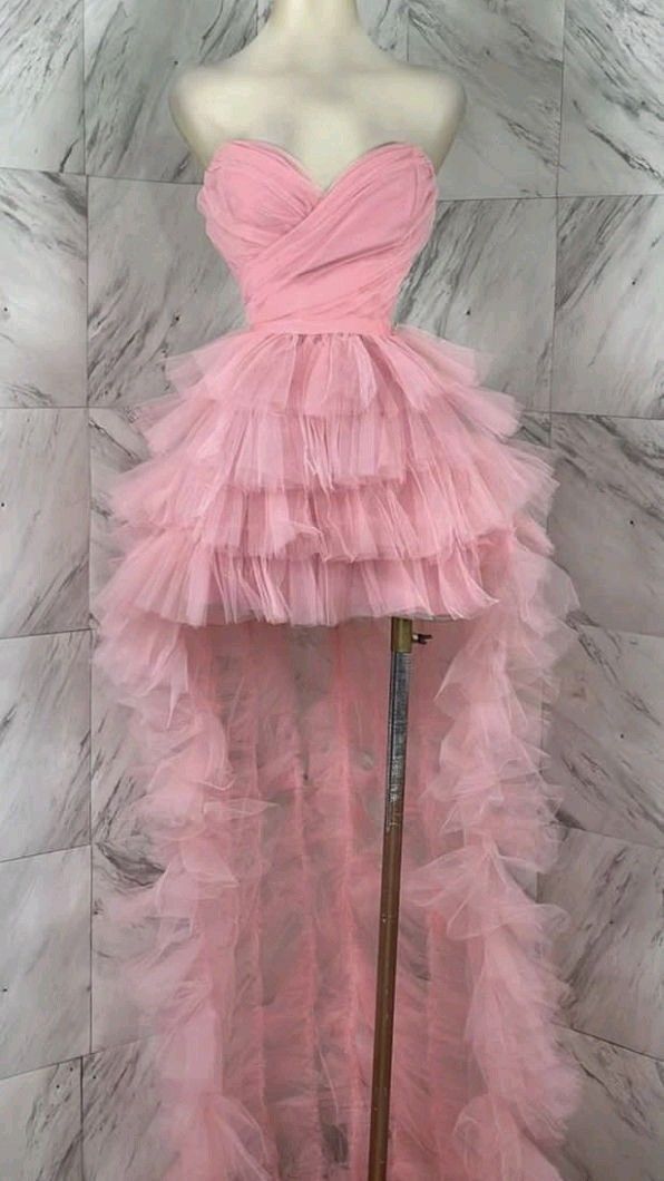 Sweet Pink Tulle Heart-shaped Neckline Short Front And Long Back Tail 17th Birthday Homecoming Dress - View 2 | VelvetHem