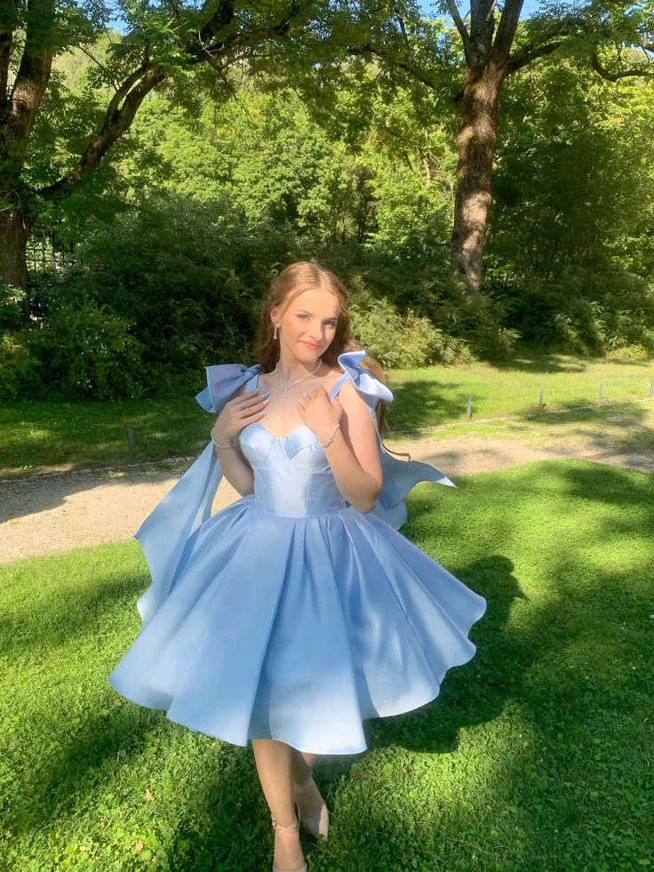 Princess Blue Lace-up Bow A-line Sweet Birthday Dress Homecoming Dress - VelvetHem