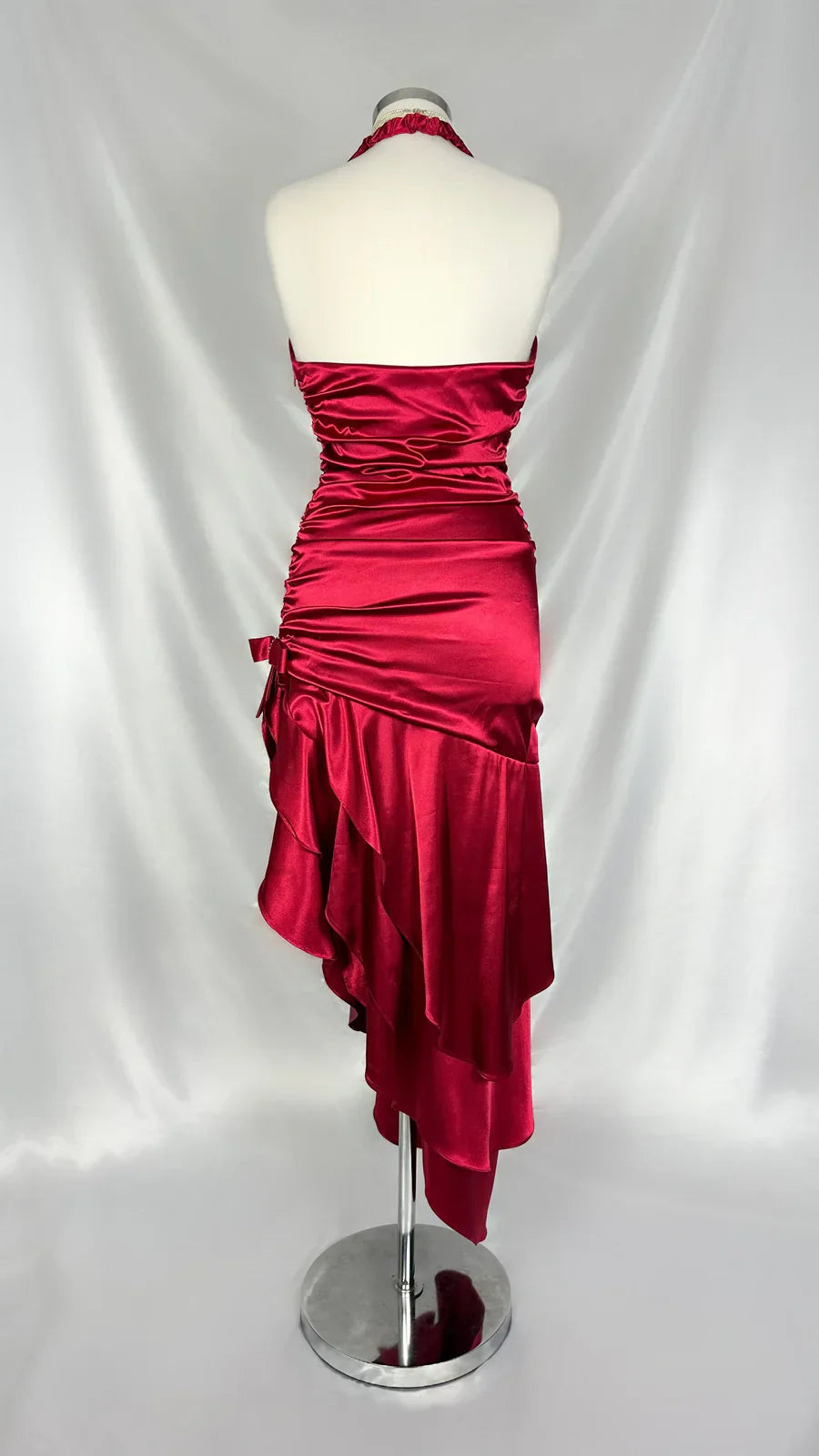 Stunning Red Satin Halter Neck Irregular Birthday Dress Homecoming Dress - View 4 | VelvetHem