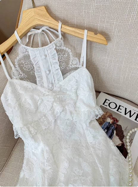 Cute Lace Sleeveless Halter Neck 17th Birthday Homecoming Dress - View 4 | VelvetHem