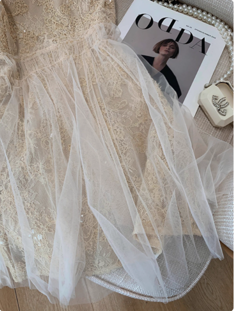 Sweet Waist Mesh Lace Birthday Short Skirt Homecoming Dress - View 6 | VelvetHem